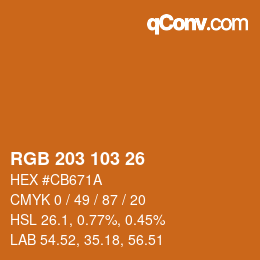 Color code: RGB 203 103 26 | qconv.com