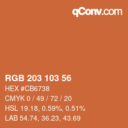 Color code: RGB 203 103 56 | qconv.com