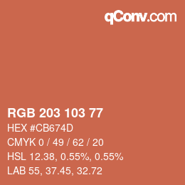 Color code: RGB 203 103 77 | qconv.com