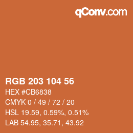 カラーコード: RGB 203 104 56 | qconv.com
