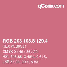 カラーコード: RGB 203 108.8 129.4 | qconv.com