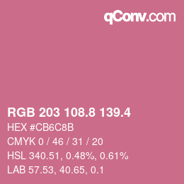 カラーコード: RGB 203 108.8 139.4 | qconv.com