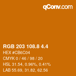 カラーコード: RGB 203 108.8 4.4 | qconv.com