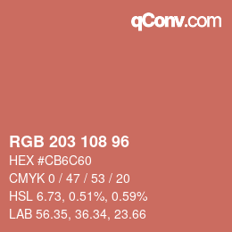 Color code: RGB 203 108 96 | qconv.com