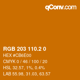 カラーコード: RGB 203 110.2 0 | qconv.com