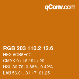 カラーコード: RGB 203 110.2 12.6 | qconv.com