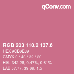 カラーコード: RGB 203 110.2 137.6 | qconv.com