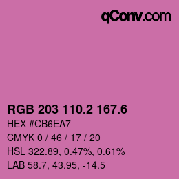 カラーコード: RGB 203 110.2 167.6 | qconv.com