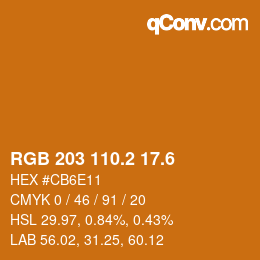 カラーコード: RGB 203 110.2 17.6 | qconv.com