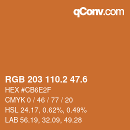 カラーコード: RGB 203 110.2 47.6 | qconv.com