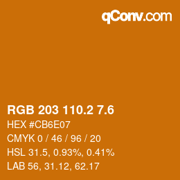 カラーコード: RGB 203 110.2 7.6 | qconv.com