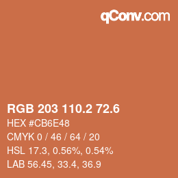 カラーコード: RGB 203 110.2 72.6 | qconv.com