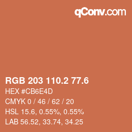 カラーコード: RGB 203 110.2 77.6 | qconv.com