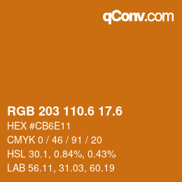 カラーコード: RGB 203 110.6 17.6 | qconv.com