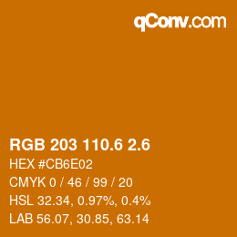 カラーコード: RGB 203 110.6 2.6 | qconv.com