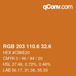 カラーコード: RGB 203 110.6 32.6 | qconv.com
