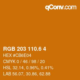 カラーコード: RGB 203 110.6 4 | qconv.com