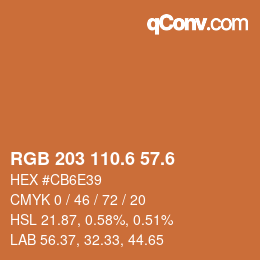 カラーコード: RGB 203 110.6 57.6 | qconv.com