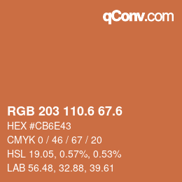 カラーコード: RGB 203 110.6 67.6 | qconv.com