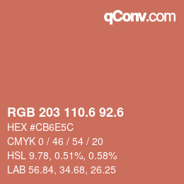 カラーコード: RGB 203 110.6 92.6 | qconv.com