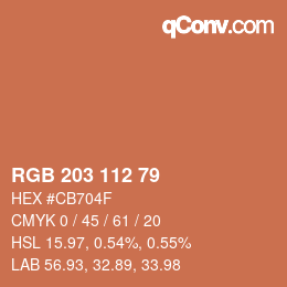 Color code: RGB 203 112 79 | qconv.com