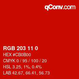 Color code: RGB 203 11 0 | qconv.com