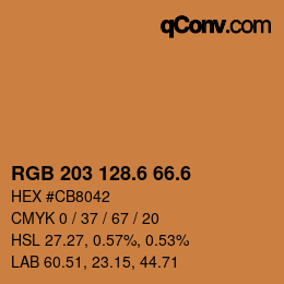 カラーコード: RGB 203 128.6 66.6 | qconv.com