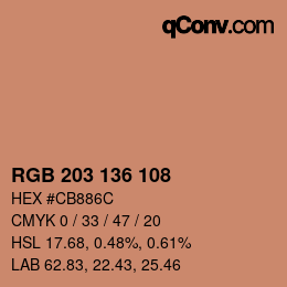 Color code: RGB 203 136 108 | qconv.com