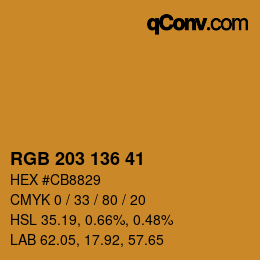Color code: RGB 203 136 41 | qconv.com