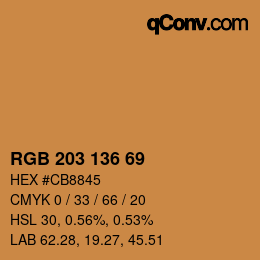 Color code: RGB 203 136 69 | qconv.com