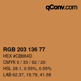 Color code: RGB 203 136 77 | qconv.com