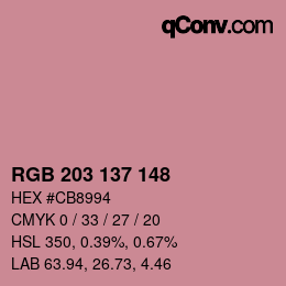 颜色代码: RGB 203 137 148 | qconv.com