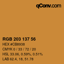 Color code: RGB 203 137 56 | qconv.com