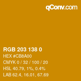 Código de color: RGB 203 138 0 | qconv.com