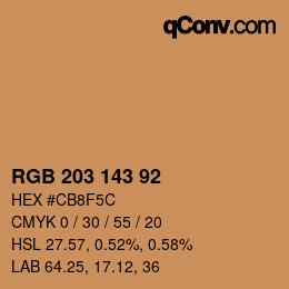 Color code: RGB 203 143 92 | qconv.com