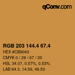 カラーコード: RGB 203 144.4 67.4 | qconv.com