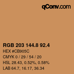 カラーコード: RGB 203 144.8 92.4 | qconv.com
