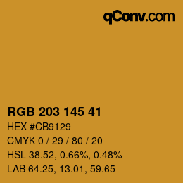 Color code: RGB 203 145 41 | qconv.com