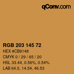 Color code: RGB 203 145 72 | qconv.com