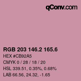 カラーコード: RGB 203 146.2 165.6 | qconv.com