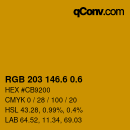 カラーコード: RGB 203 146.6 0.6 | qconv.com
