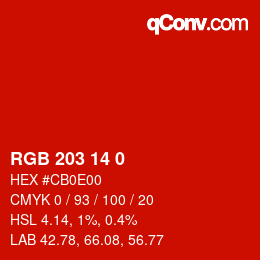 Color code: RGB 203 14 0 | qconv.com