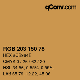 Color code: RGB 203 150 78 | qconv.com