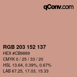 颜色代码: RGB 203 152 137 | qconv.com