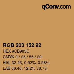 Color code: RGB 203 152 92 | qconv.com