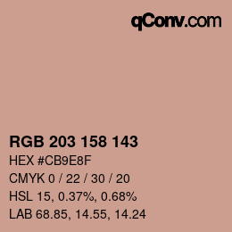 Color code: RGB 203 158 143 | qconv.com