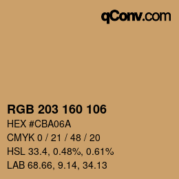 Color code: RGB 203 160 106 | qconv.com
