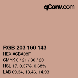 Color code: RGB 203 160 143 | qconv.com