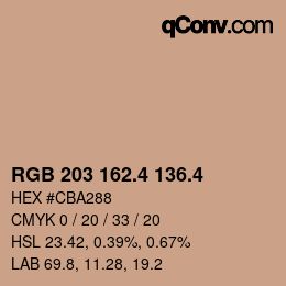 カラーコード: RGB 203 162.4 136.4 | qconv.com