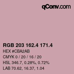 カラーコード: RGB 203 162.4 171.4 | qconv.com